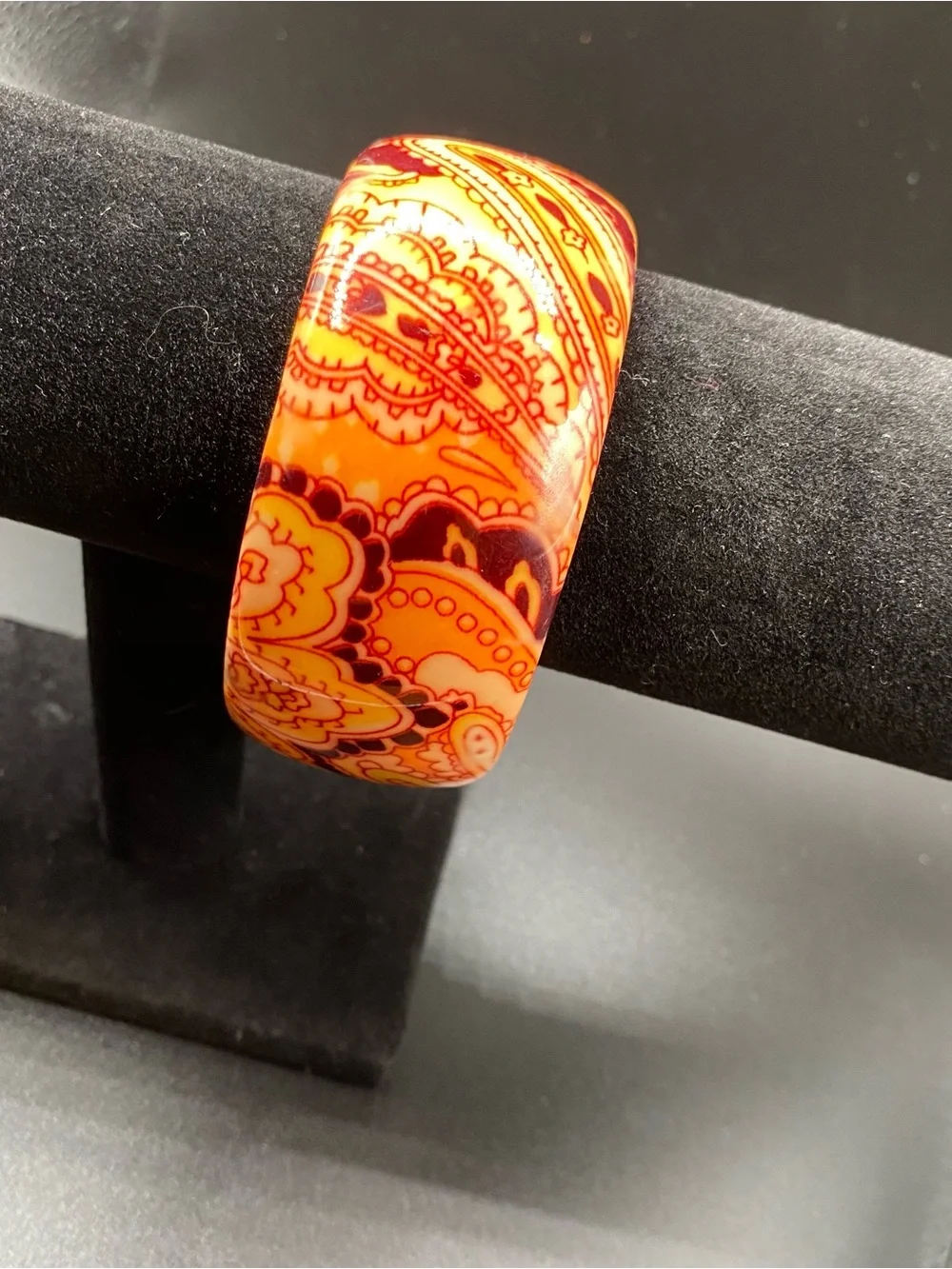 Vintage Orange Patterned Resin Bangle Bracelet Fall autumn Halloween